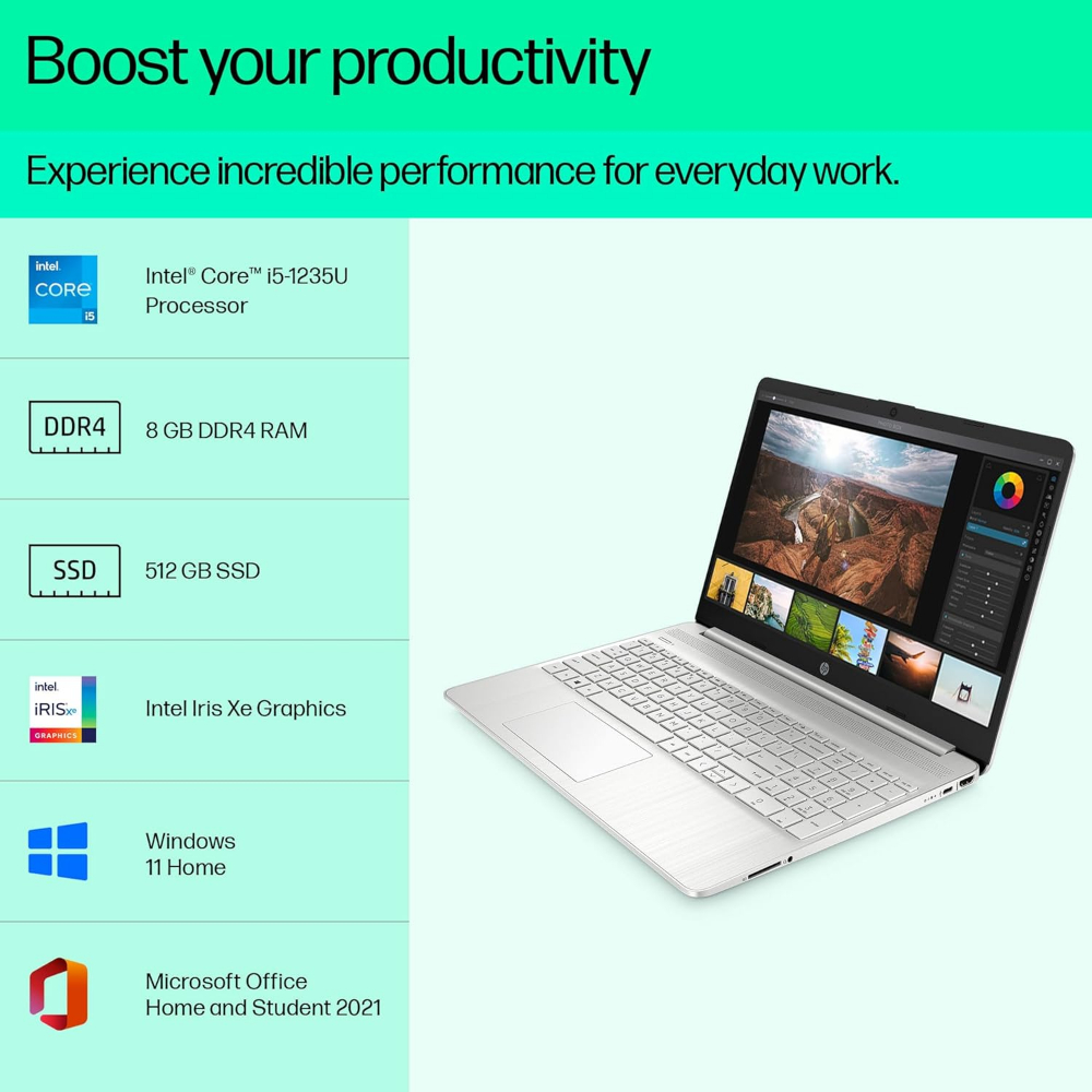HP 15s Core i7 12th Gen (8GB RAM/512GB SSD/FHD/15.6" (39.6 cm)/Windows 11/MS Office/Backlit Keyboard/Silver/