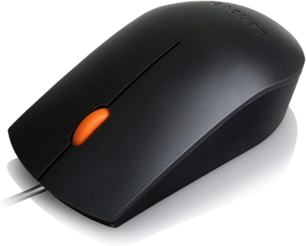 Lenovo 300 USB Wired Computer Mouse , Long Lasting, Durable Basic Mouse, Black
