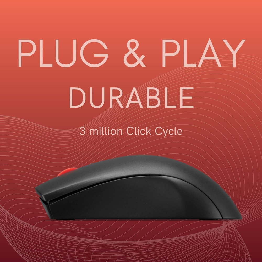 Lenovo 150 Wireless Compact Mouse, 1K DPI Optical sensor, 2.4GHz Wireless NanoUSB, 10m range, 3button(left,right,scroll) upto 3M left/right clicks, 10month battery, Ambidextrous, Ergonomic