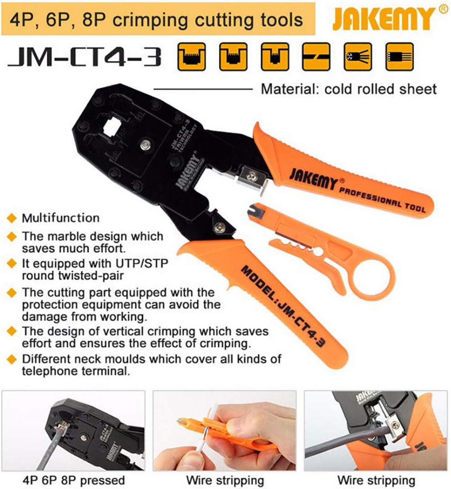 Jakemy JM-CT4-3 200mm Professional Network Phone 4P 6P 8P Ethernet Internet Cable Crimping Tool