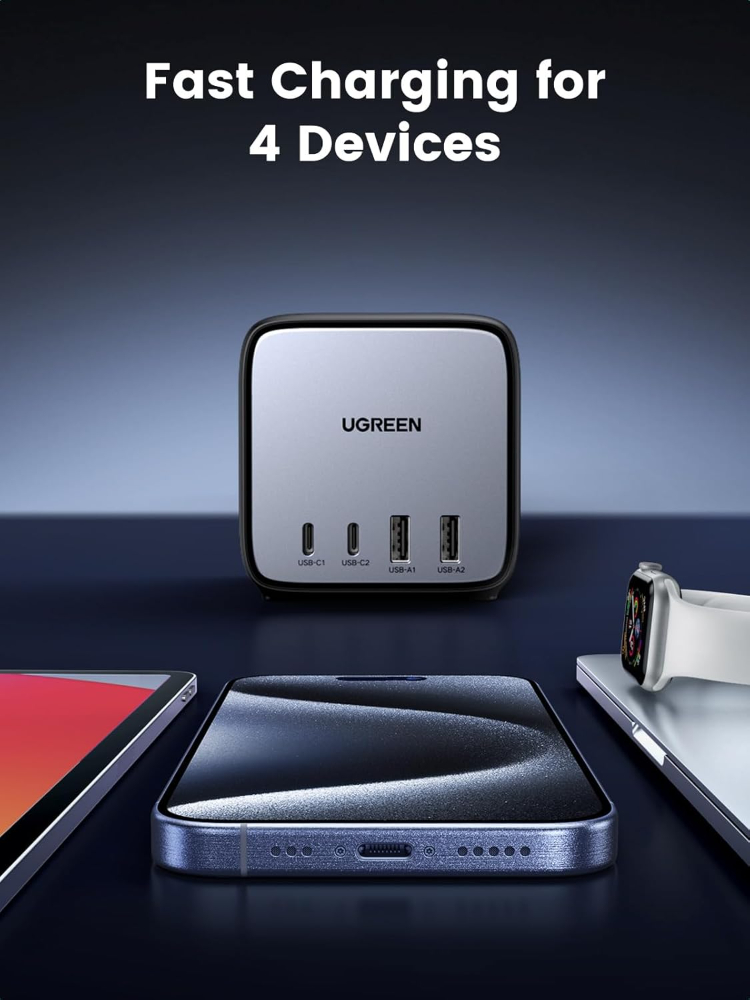 UGREEN 65W Power Strip DigiNest Cube GaN Extension Lead with USB C Slots, 7-in-1 Charging Station with 3 AC Outlets, 2 USB C, 2 USB A, 1.8M Extender Cord