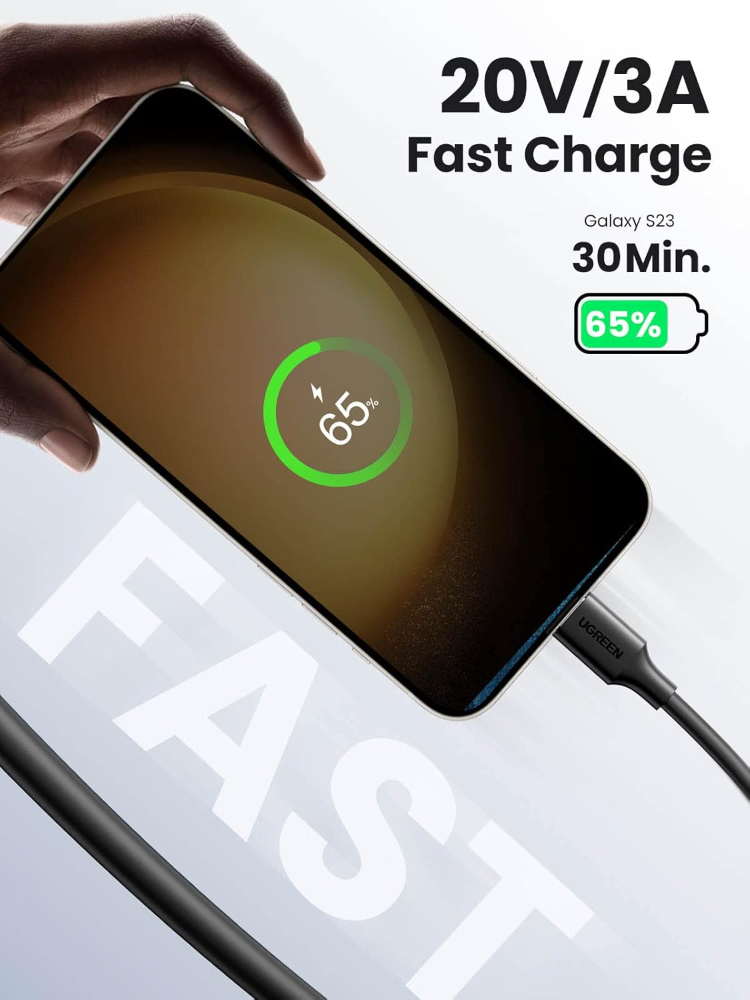 Ugreen USB C to USB C 3A Fast Charging and Data Cable 2 Metres Black