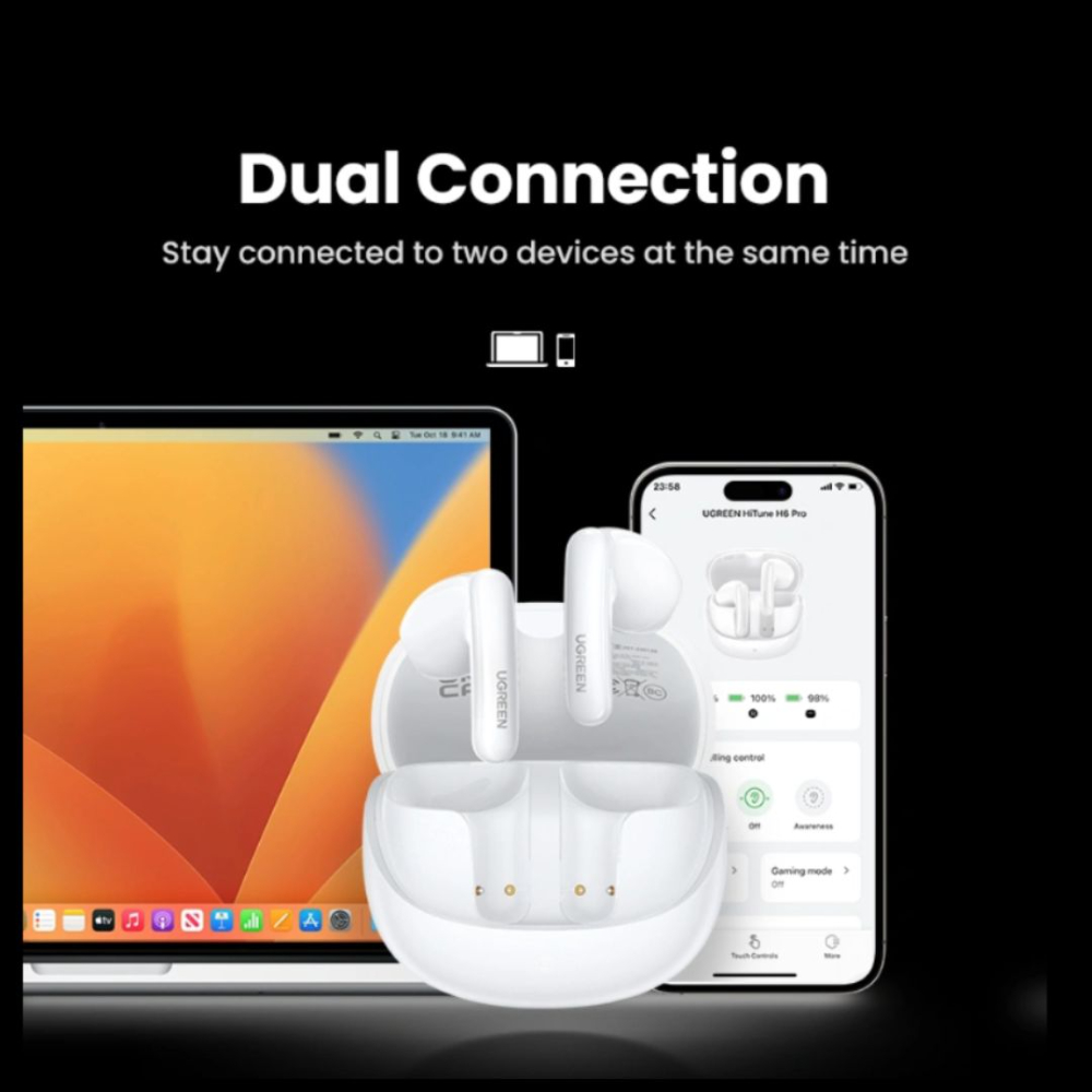 UGREEN HiTune H6 Pro Hybrid Active Noise-Cancelling Earbuds White