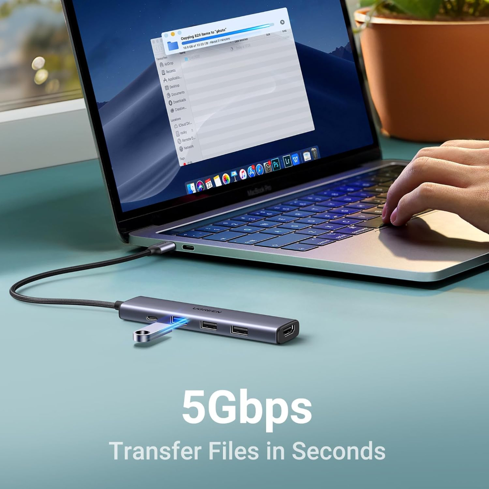 UGREEN USB C Hub, 5-in-1 USB Hub for Laptops, 4K HDMI to USB-C Adapter, 100W PD, 3 USB-A Data Ports