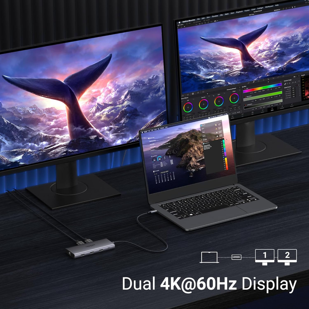 UGREEN Docking Station 10 in 1  USB C Dock Dual HDMI 4K@60Hz Single 8K@30Hz 100W PD 5Gbps USB C and USB A Data Ports Gigabit Ethernet, SD/TF Card Reader USB Hub