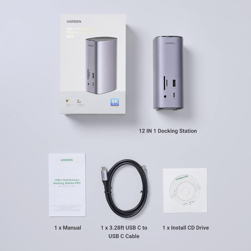 UGREEN USB C Docking Station,12-in-1 Dock Triple Display Monitor, HDMI DP 4k(8K Max), 10 Gbps USB-C and USB A, Ethernet, Audio, SD/TF, 100W Charging for MacBook and More