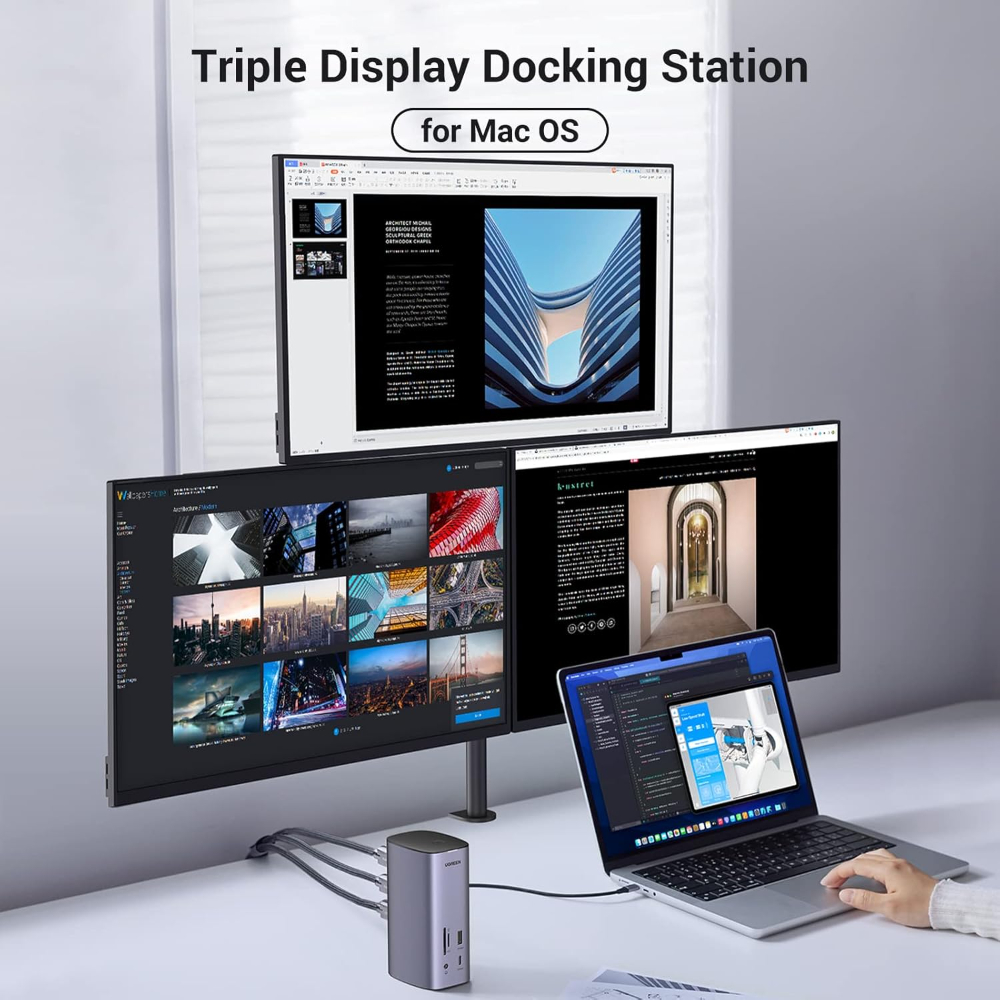 UGREEN USB C Docking Station,12-in-1 Dock Triple Display Monitor, HDMI DP 4k(8K Max), 10 Gbps USB-C and USB A, Ethernet, Audio, SD/TF, 100W Charging for MacBook and More