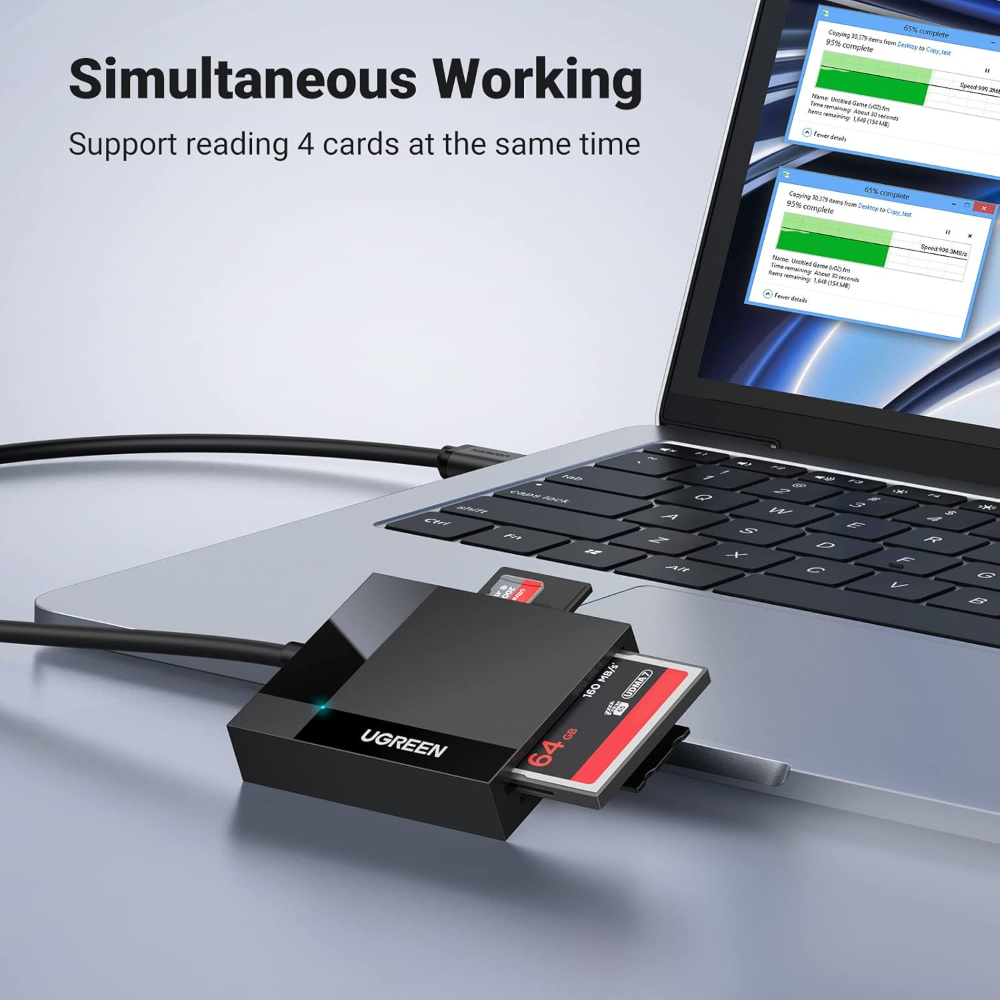UGREEN USB Memory Card Reader 4 in 1 USB 3.0 SD TF CF MS Adapter 5Gbps Read Write Simultaneously for SD SDXC SDHC CF CFI TF Micro SD Micro SDXC Micro SDHC MS MMC UHS-I Cards