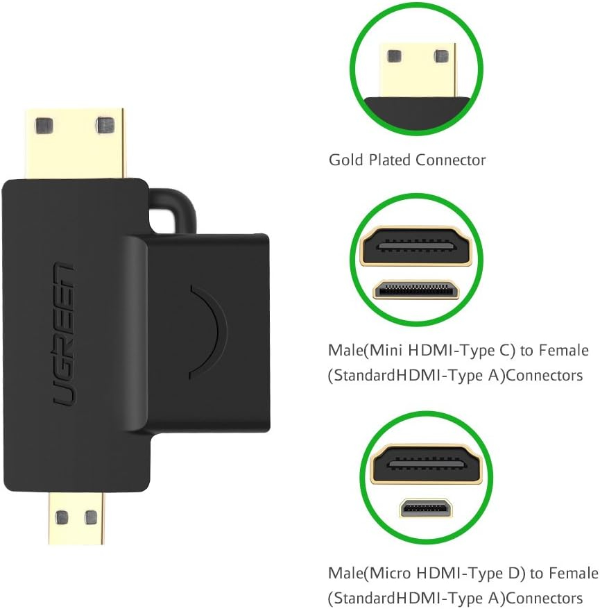 UGREEN 2 in 1 Mini HDMI and Micro HDMI Male To HDMI Female Adapter Supports 1080P