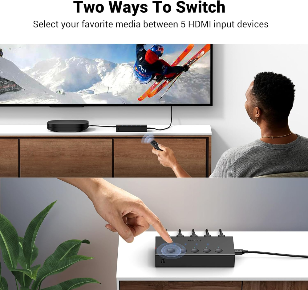 UGREEN HDMI Switch 5 in 1 Out, HDMI Splitter 4K@60Hz with Remote,
