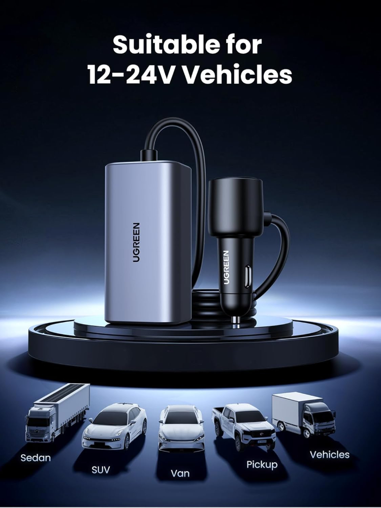 UGREEN 150W Car Charger Super Fast Charging, 4 Ports USB C Car Charger
