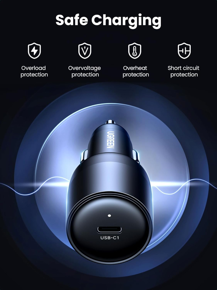 UGREEN 150W Car Charger Super Fast Charging, 4 Ports USB C Car Charger