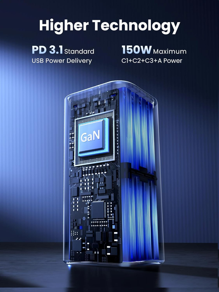 UGREEN 150W Car Charger Super Fast Charging, 4 Ports USB C Car Charger