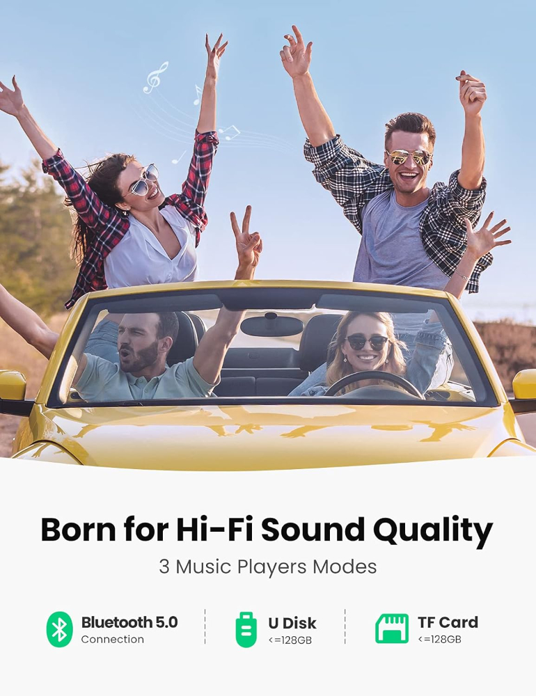 UGREEN Bluetooth FM Transmitter USB Car Charger Fast Charging 38W QC PD Quick Power Radio Adapter Multi-functional Ports Car Kit Built-in Mic Support Hands-Free Calls, LED Backlit