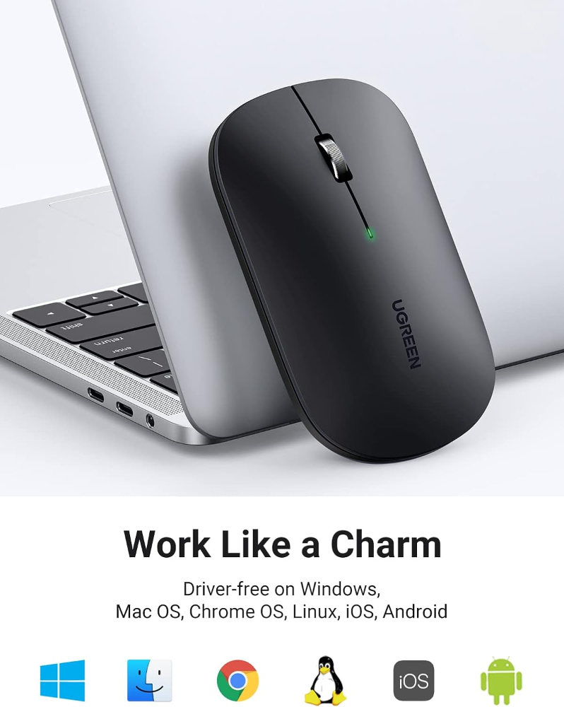 UGREEN Wireless Bluetooth Mouse USB 2.4G Silent Mice Cordless Slim, 4000 DPI Tracking 18-Month Battery Life