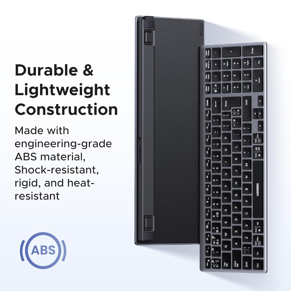 UGREEN Wireless Keyboard, Bluetooth Keyboard with UK Layout, Mini and Rechargeable Ergonomic Keyboard, BT5.4 &2.4GHz