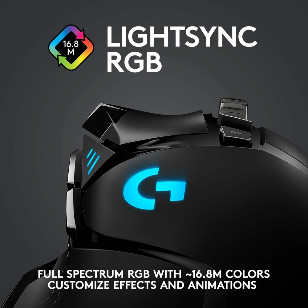 Logitech G502 Lightspeed Wireless Gaming Mouse with Hero 16K Sensor, PowerPlay Compatible, Tunable Weights and Lightsync RGB - Black