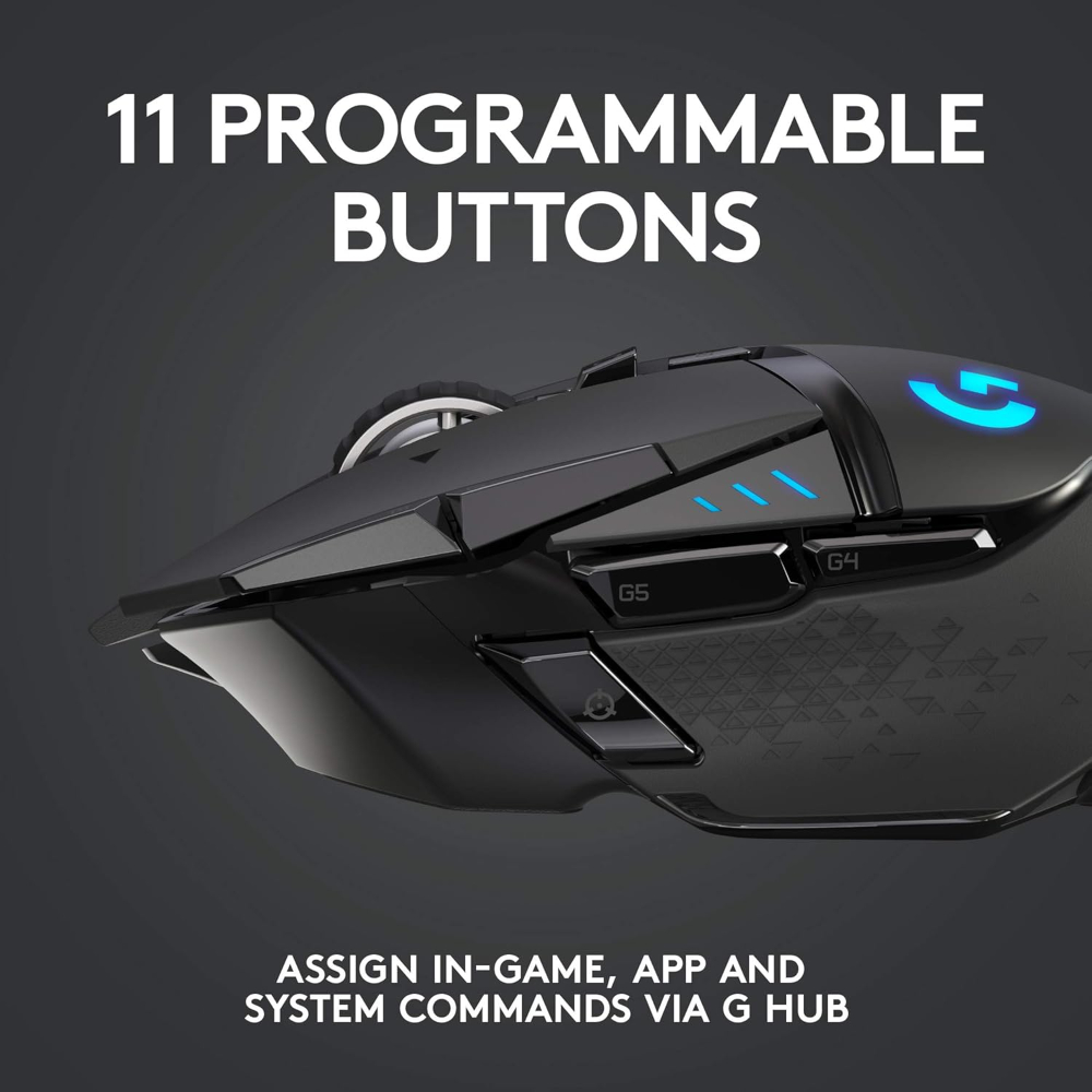 Logitech G502 Lightspeed Wireless Gaming Mouse with Hero 16K Sensor, PowerPlay Compatible, Tunable Weights and Lightsync RGB - Black