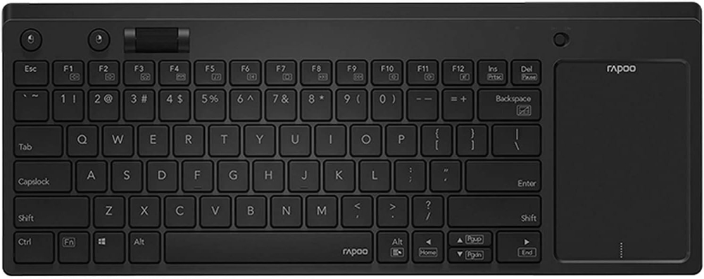 RAPOO K2800 Wireless Keyboard with Touchpad & Entertainment Media Keys - 2.4GHz, Range Up to 10m, Connect PC to TV, Compact Design