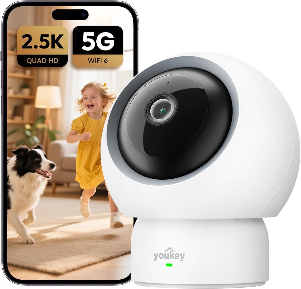Youkey 2.5K Indoor Security Camera – Pan Tilt 360° WiFi Smart Camera