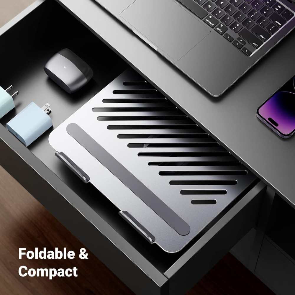 UGREEN  Swivel Adjustable & Foldable Laptop Stand – 360° Rotating Ergonomic Aluminum Riser with Full Height & Tilt for MacBook & Laptops up to 17 inch