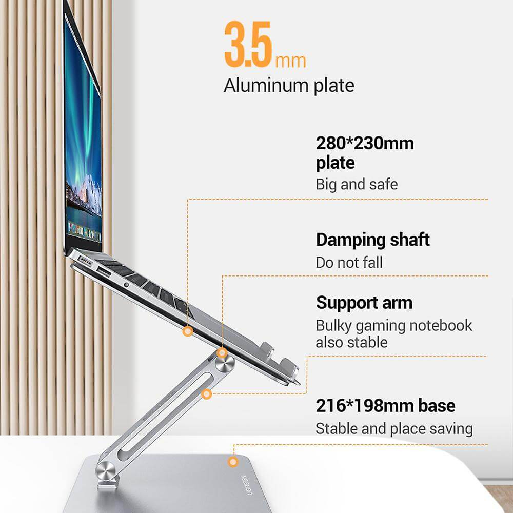 UGREEN  Full-Angle Hover Adjustable & Foldable Laptop Stand – Ergonomic Aluminum Riser with Full Tilt Adjustment for MacBook & Laptops up to 16 inch