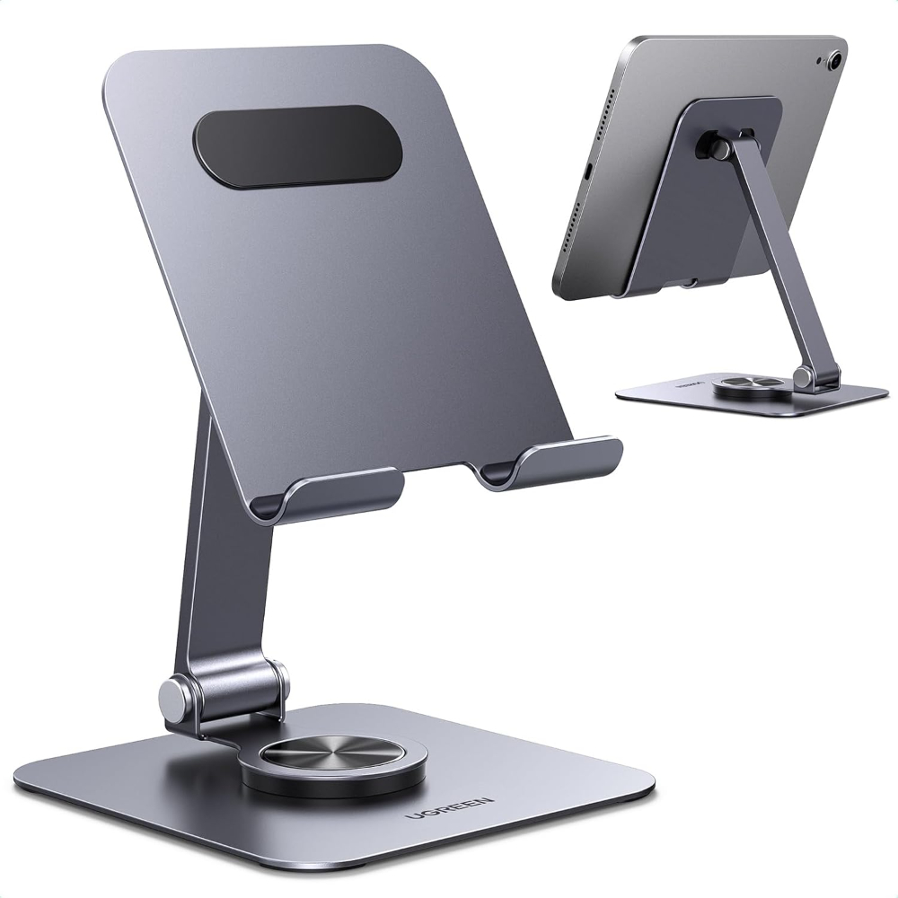 UGREEN Rotary Desk Cell Phone Stand with Height Adjustment – 360° Rotating Aluminum Smartphone Holder, Adjustable & Foldable for Desk & Office