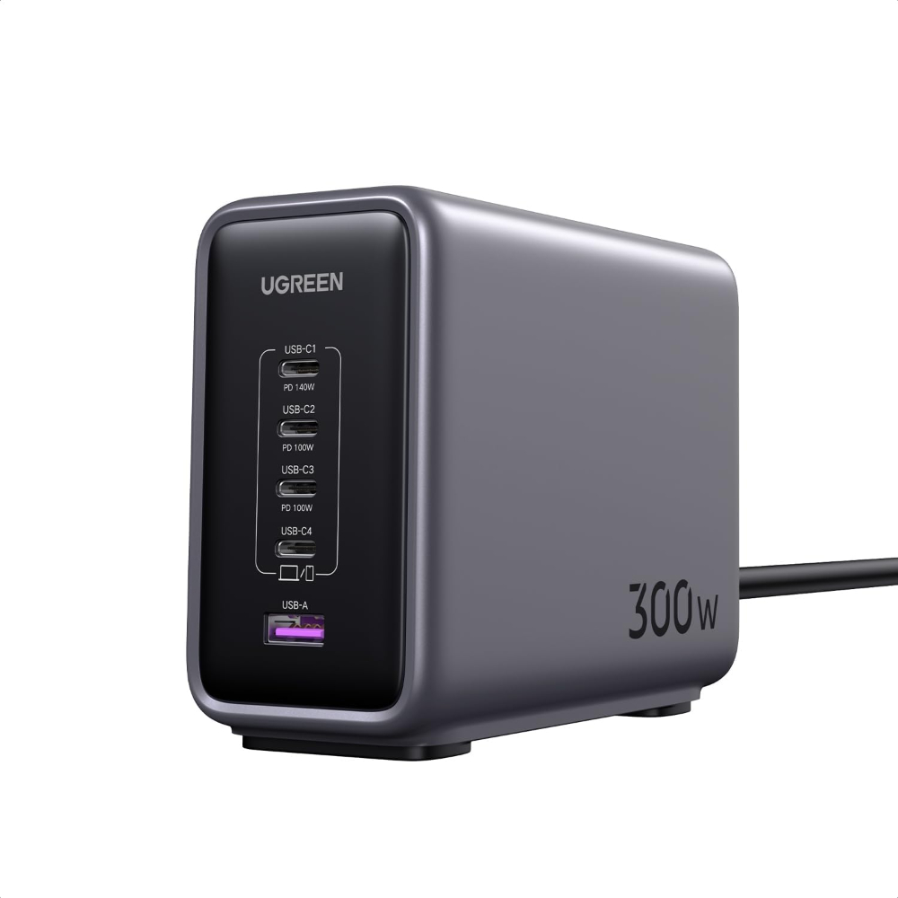 UGREEN GaN Fast Charger 300W Desktop Charging Station 5-Port 4 USB-C+1 USB-A Power Adapter | Charges Laptop,MacBook,Phone and Tablet Simultaneously,for Home and Office Desk