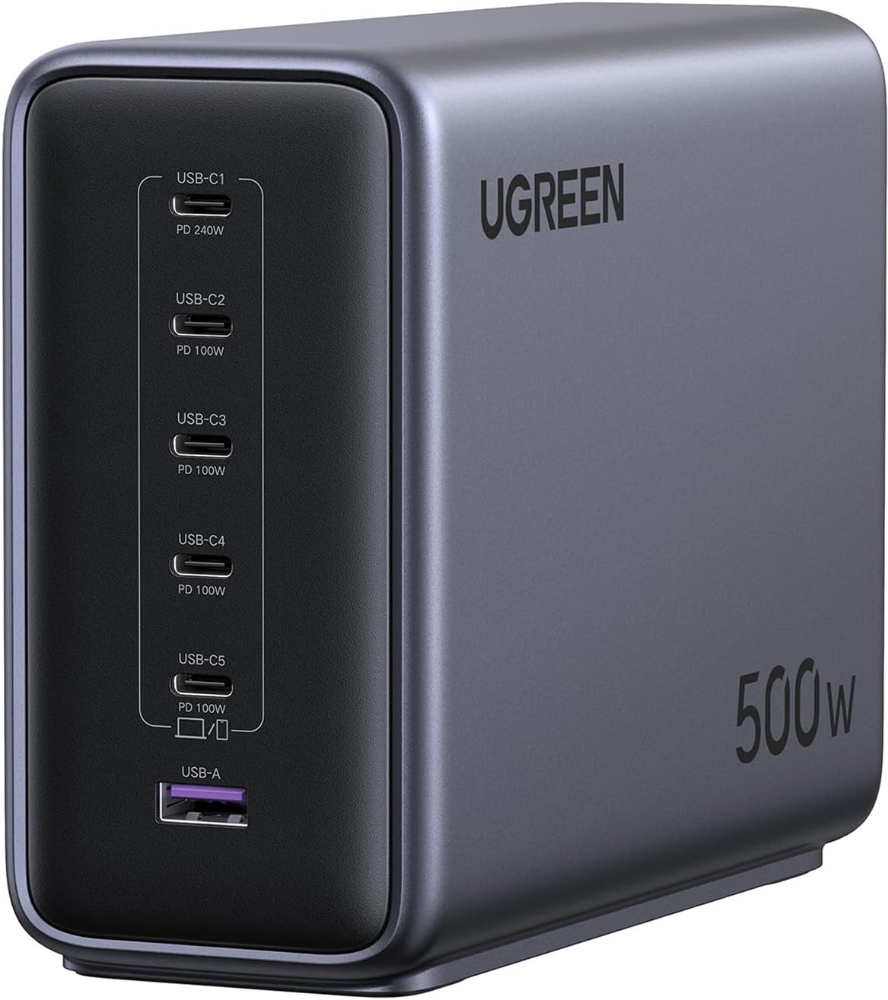 UGREEN GaN Fast Charger 500W Desktop Charging Station 6-Port 5 USB-C+1 USB-A Power Adapter | Charges Laptop,MacBook,Phone and Tablet Simultaneously,for Home Office and Family Desk
