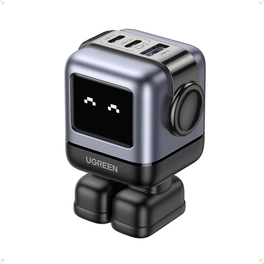 UGREEN UNO GaN Fast Charger 65W 3-Port 2 USB-C+1 USB-A Power Adapter with Playful Robot Design | Charges MacBook,Laptop,iPhone and Samsung Simultaneously,for Desk and Travel