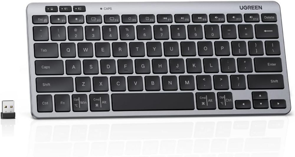 UGREEN Wireless Bluetooth Keyboard Slim Rechargeable Multi-Device with BT and 2.4G | Works with PC,Mac,Tablet and Phone,Switch Between 3 Devices,for Home and Office