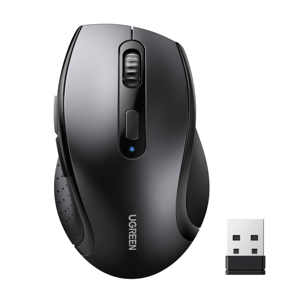 UGREEN Ergonomic Wireless Mouse 2.4G Cordless Optical Mouse with Silent Clicks (Black) | Works with Laptop,PC and Mac,Nano USB Receiver,for Home and Office
